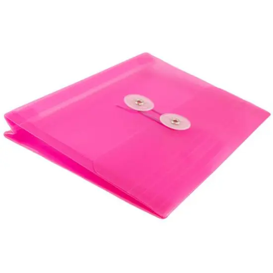 JAM Paper 5.5" x 7.5" Button & String Tie Closure Plastic Envelopes, 12ct. Fuchsia Pink {6}