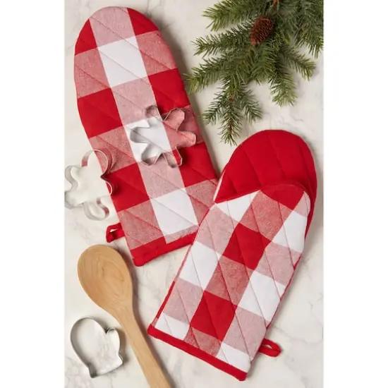 DII&reg; Buffalo Check Oven Mitts, 2ct. Tango Red/White {6}