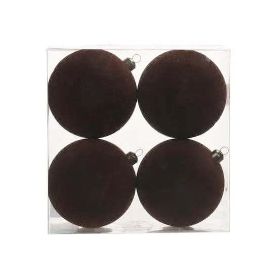 4 Pack 3.8" Flocked Shatterproof Ball Ornaments by Ashland&reg; Dark Brown {1}