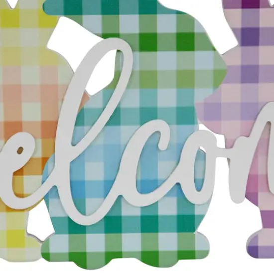 Pastel Gingham Easter Bunnies Welcome Wall Sign {5}