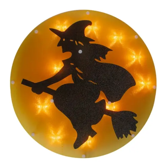 13.75" Lighted Witch on Broomstick Halloween Window Silhouette {1}