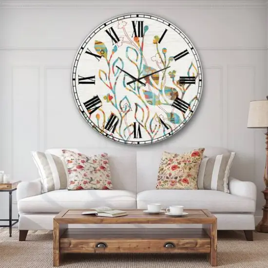 Designart Rainbow Coloured Vines and Flowers Farmhouse Wall Clock {3}
