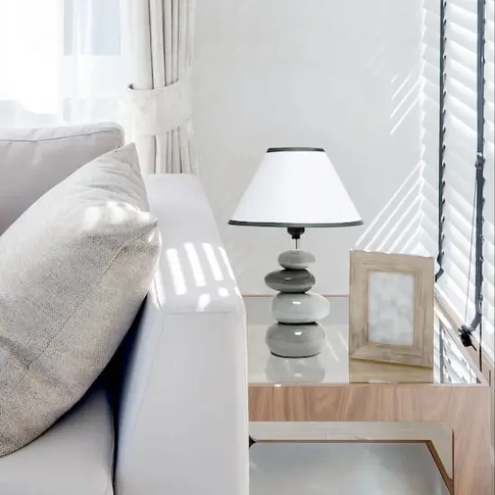 Simple Designs 17.5" Ceramic Stone Table Lamp Shades of Gray {6}