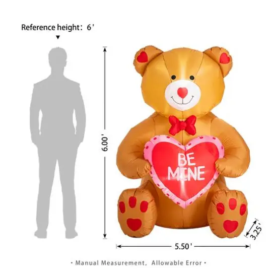 Glitzhome&reg; 6ft. Lighted Valentine's Inflatable Bear with Heart D&eacute;cor {9}