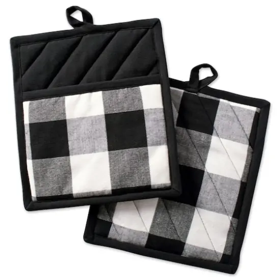 DII&reg; Buffalo Check Potholders, 2ct. Black {1}