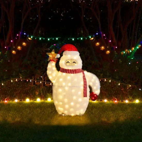 Glitzhome&reg; 42"H Lighted Christmas 3D Fabric Yeti Outdoor Decor {5}