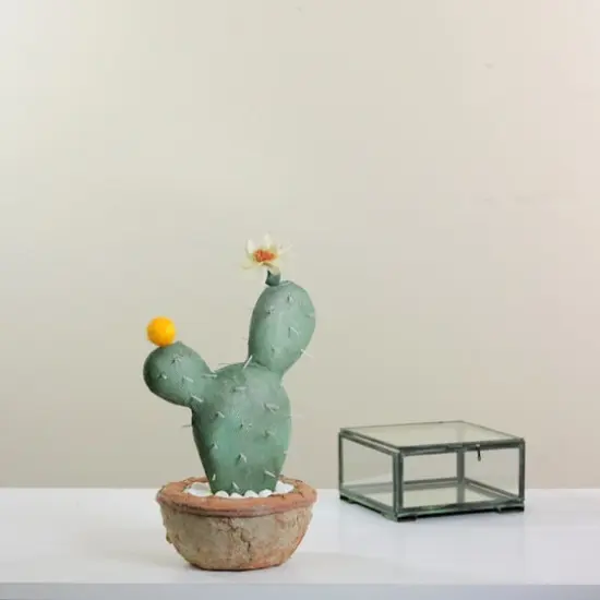 12" Southwestern Style Potted Cactus with Flowers {4}