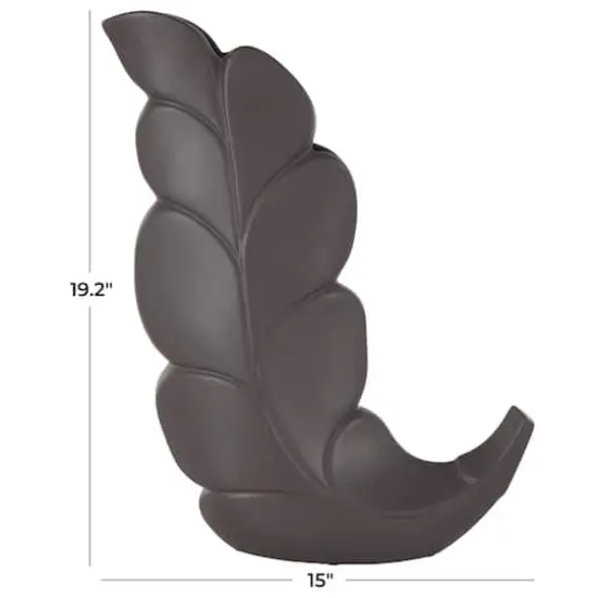 19" Black Slanted Ceramic Leaf Vase {5}