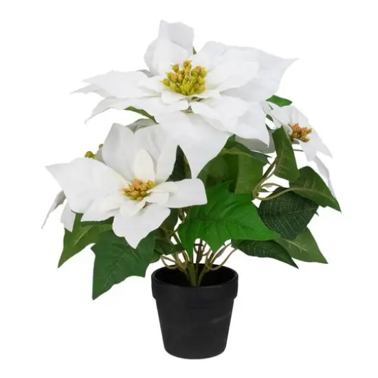 14.5" Potted White Artificial Christmas Poinsettia Flower Plant {1}