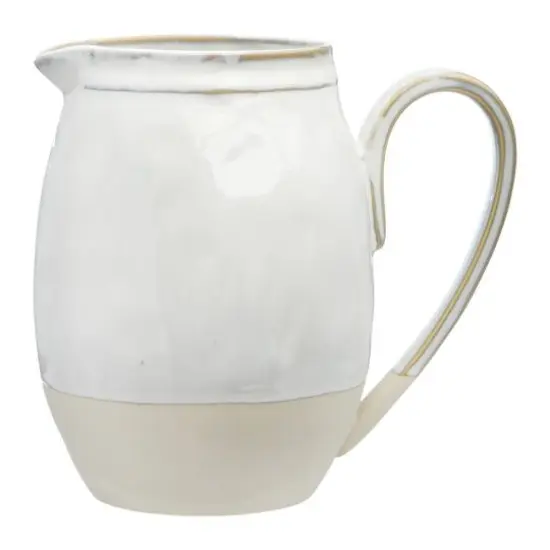 Hello Honey&reg; 7" White & Tan Stoneware Pitcher {1}
