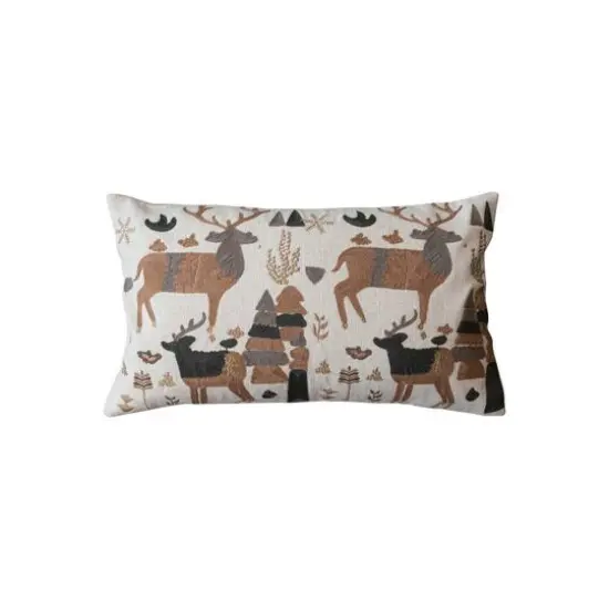Hello Honey&reg; 24" x 14" Embroidered Reindeer Cotton & Linen Lumbar Throw Pillow {1}