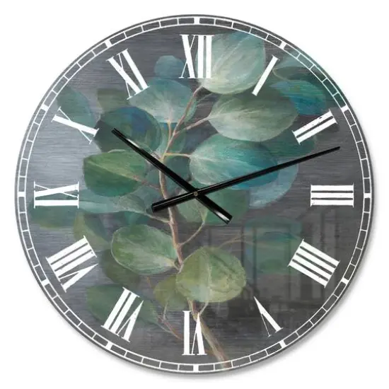 Designart Fresh Leaves I Farmhouse Wall Clock {1}
