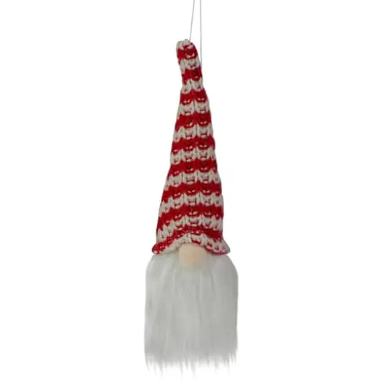8" Red & White Knit Gnome Head LED Ornament {1}