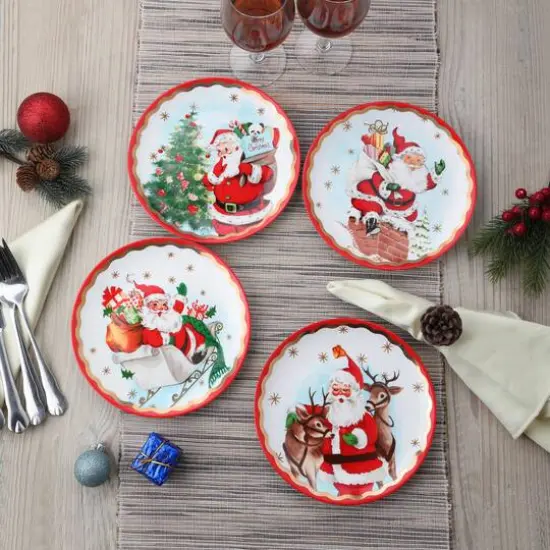 90th Anniversary Collection 8" Gold & Red Trimmed Ceramic Santa Plates, 4ct. {3}