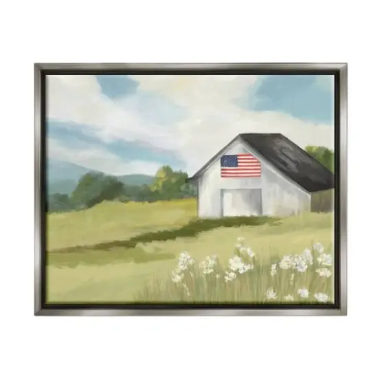 Stupell Industries American Flag on Barn Floater Framed Art Gray {1}