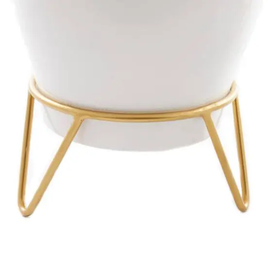 Set of 2 White Iron Modern Planter, 11" x 10" x 10" {6}