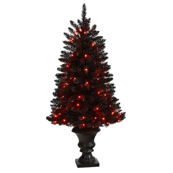 4ft. Black Artificial Halloween Tree in Urn, Orange LED Lights {1}