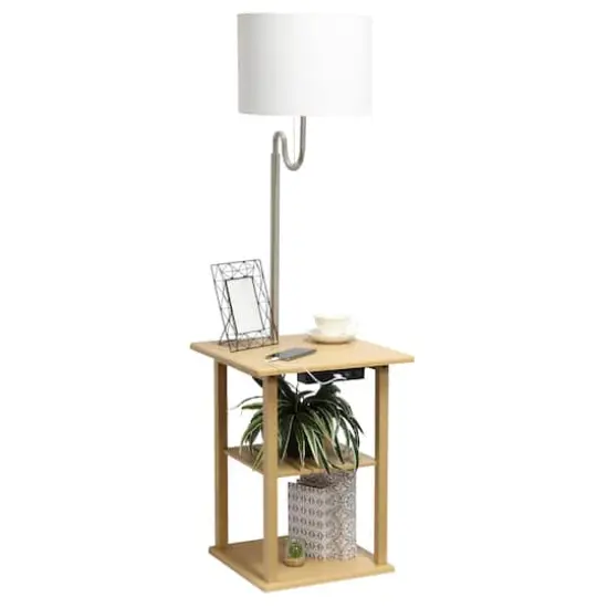 Simple Designs 57" 2 Tier Floor Lamp with USB & Outlet Tan {7}