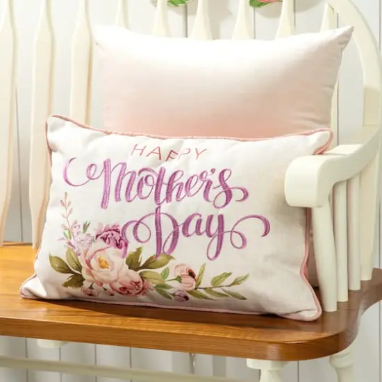 Glitzhome&reg; 18" Faux Burlap Happy Mother's Day Floral Pillow {4}