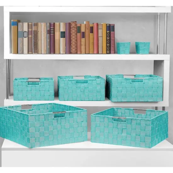 Sorbus 7-Piece Stackable Tote Basket Set with Handles Aqua {5}
