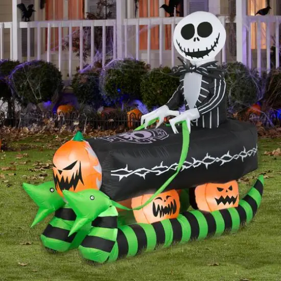 5ft. Airblown&reg; Inflatable Halloween Jack Skellington on Coffin Sleigh {3}