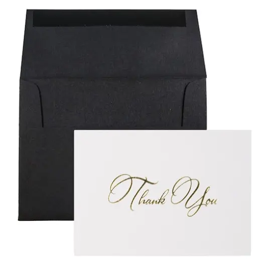 JAM Paper Thank You Card Set with Gold Script, 25ct. Black Linen {1}
