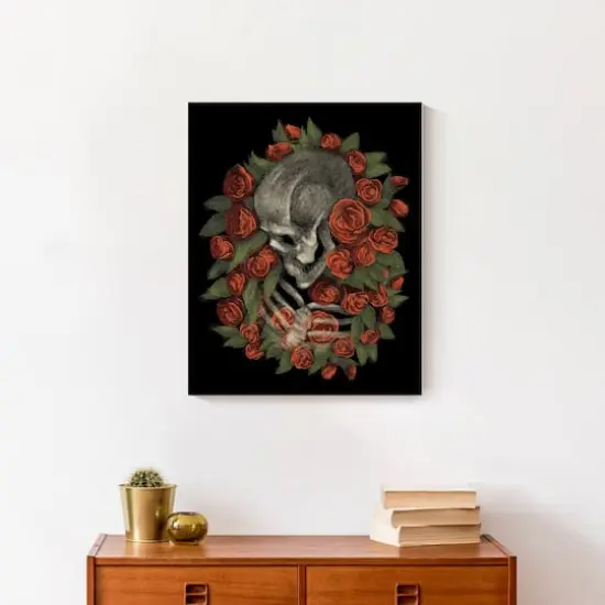 Skeleton Profile in Roses Canvas Wall Art {5}