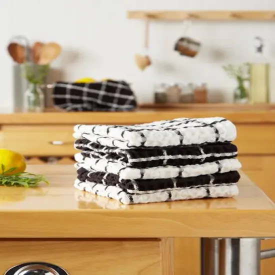 DII&reg; Windowpane Oversized Washed Waffle Dishcloth Set Black/White {4}