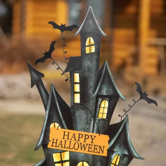 Glitzhome&reg; 32" Halloween Metal Haunted House Yard Stake {6}
