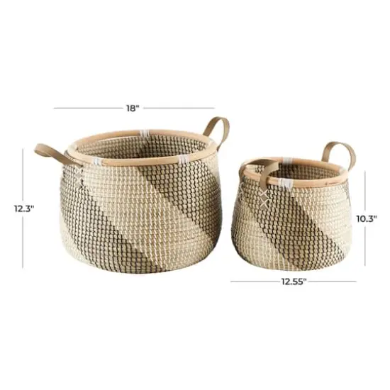 Brown Round Seagrass Handmade Striped Storage Basket Set {6}