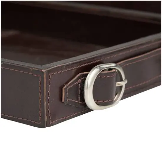 Leather Nesting Tray with Buckle Handles D&eacute;cor Set Dark Brown {5}