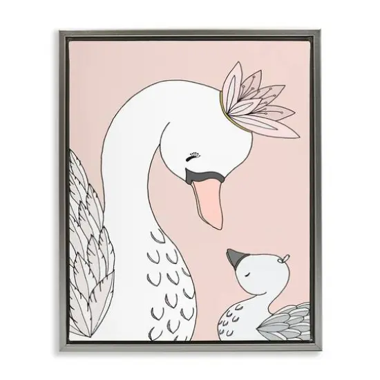 Stupell Industries Mother & Baby Swan Flower Crowns Princess Animals Floater Framed Art Gray {1}
