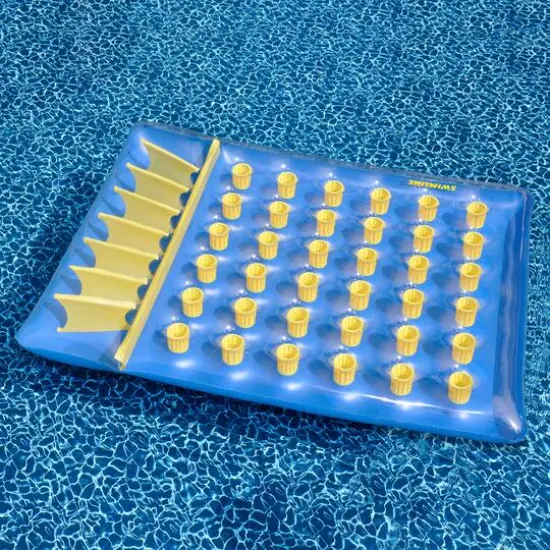 78" Inflatable Blue & Yellow Water Sports 36 Pocket Double Pool Mattress {4}