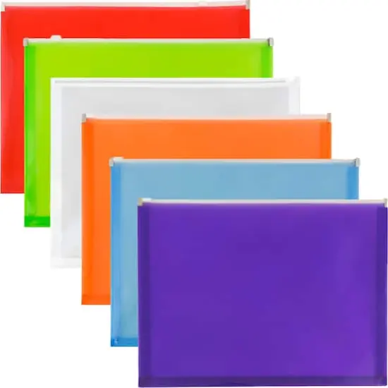 JAM Paper 9.75" x 13" Assorted Zip Closure Plastic Envelopes, 6ct. {1}