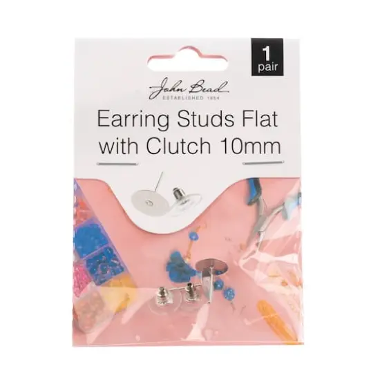 John Bead Must Have Findings 10mm Flat Earring Studs with Barrel Clutches Silver {4}