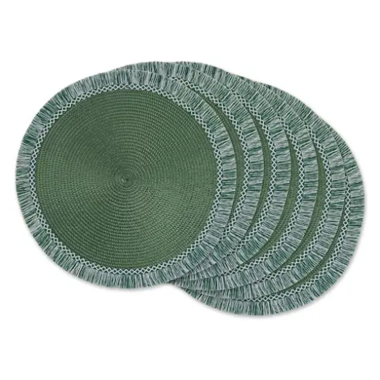 DII&reg; Round Fringed Placemats, 6ct. Dark Green {1}