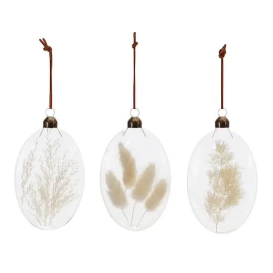 12 Pack 5.5" Natural Dried Floral Glass Ornaments {3}