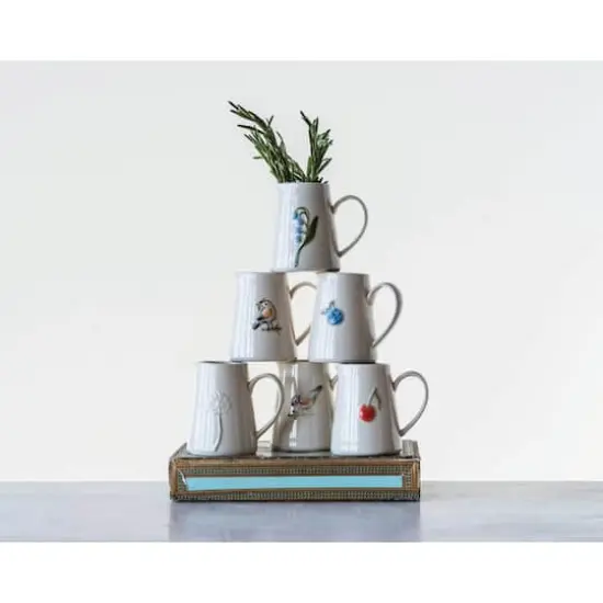 Hello Honey® White Stoneware Creamer with Hand-Painted & Embossed Birds Set {7}