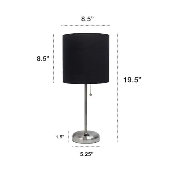 Creekwood Home Oslo 19.5" Power Outlet Table Lamp Brushed Steel Base/Black Shade {4}