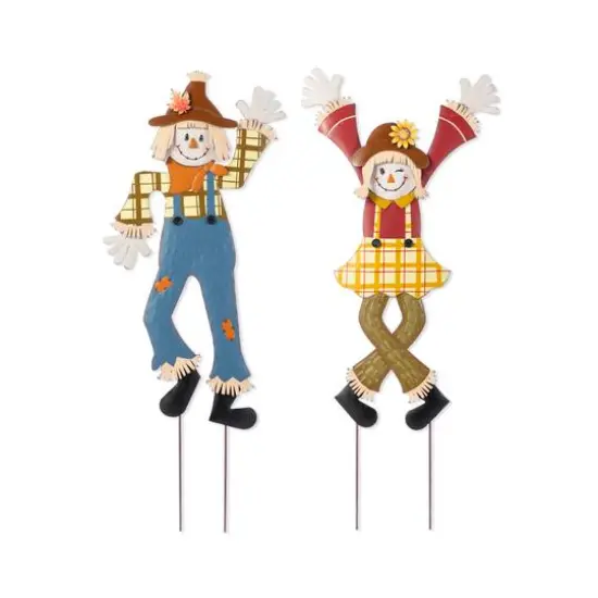 Glitzhome&reg; 36" Fall Metal Scarecrow Yard Stake Set {1}