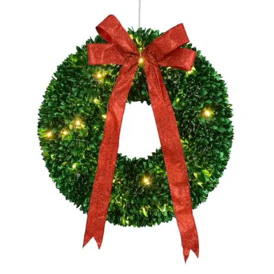 28" Pre-Lit Glittered Leaves Artificial Christmas Wreath {1}
