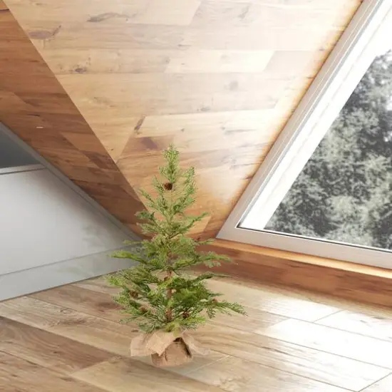 24" Unlit Cedar Pine Artificial Christmas Tree in Burlap Base {3}