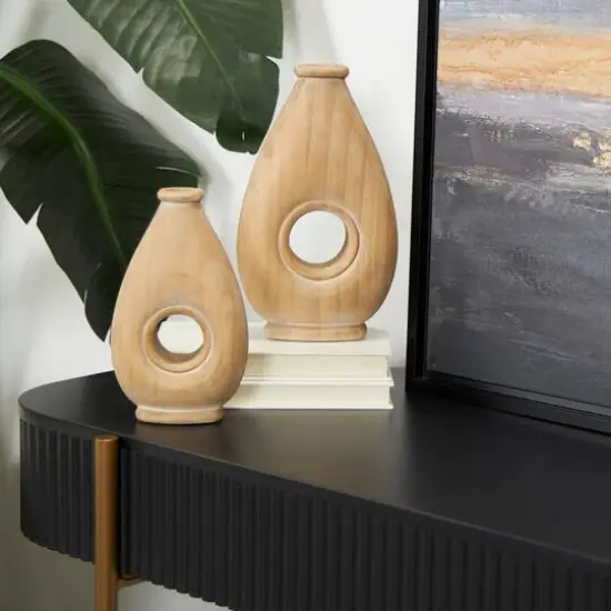 Brown Wood Teardrop Vase with Cutout Center Set {9}