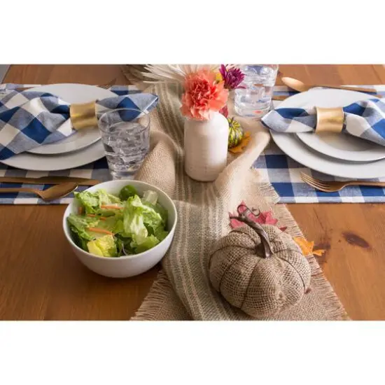 DII&reg; 108" Heavyweight Check Fringed Table Runner Navy {6}