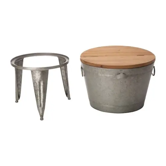 Glitzhome&reg; 26" Galvanized Beverage Tub Accent Table {8}