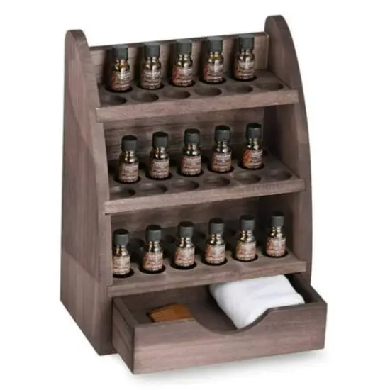NEX&trade; 3 Tier Rustic Wooden Essential Oil/Nail Polish Holder with Drawer {1}