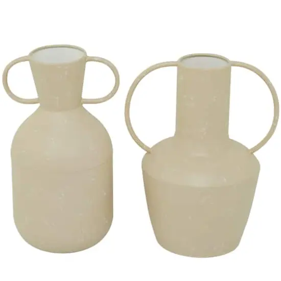 Beige Metal Vase with Handles Set of 2 7", 9" {1}