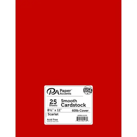 PA Paper™ Accents 8.5" x 11" 65lb. Smooth Cardstock, 25 Sheets Scarlet {1}