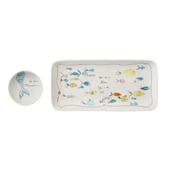 Hello Honey&reg; Fish in the Sea Stoneware Rectangular Plate & Bowl Set {3}