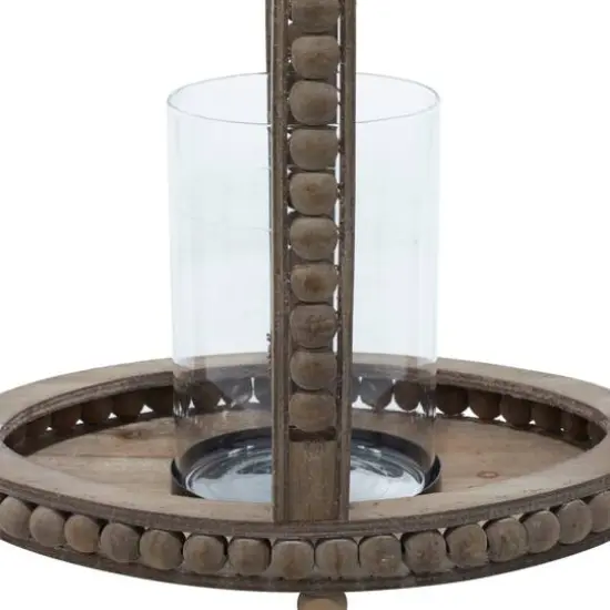 Brown Recycled wood Natural Candle Holder Lantern, 29" x 13" x 10" {6}